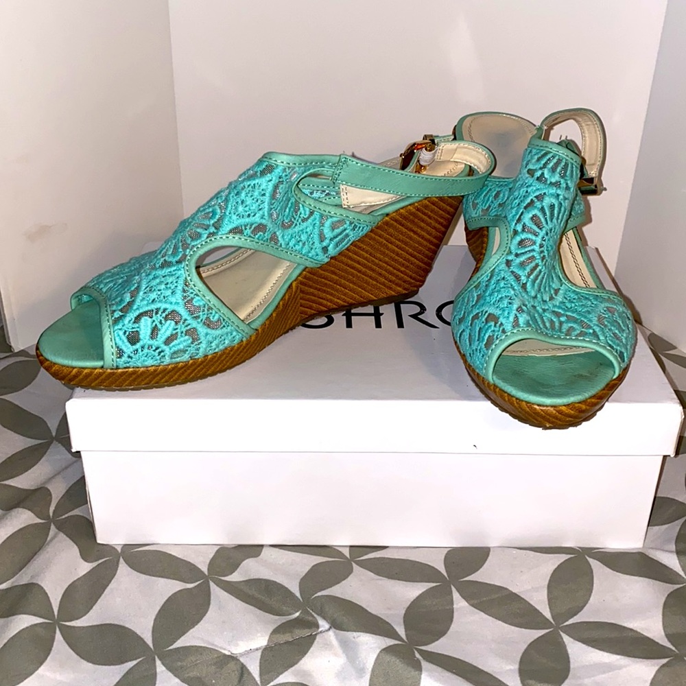 ASHRO Wedge Open-Toed Sandals Sea-foam  in Color Size 10M - Picture 4 of 5